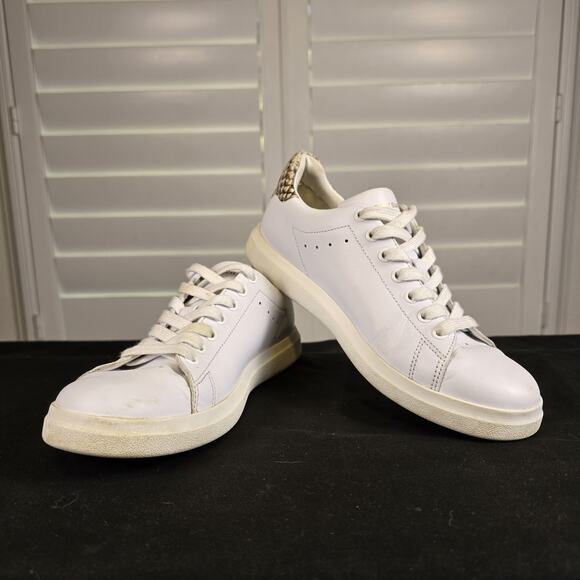 Tory Burch Womens Howell Court Sneaker Size 6.5 White Leather Snake Casual Shoe - Picture 1 of 14